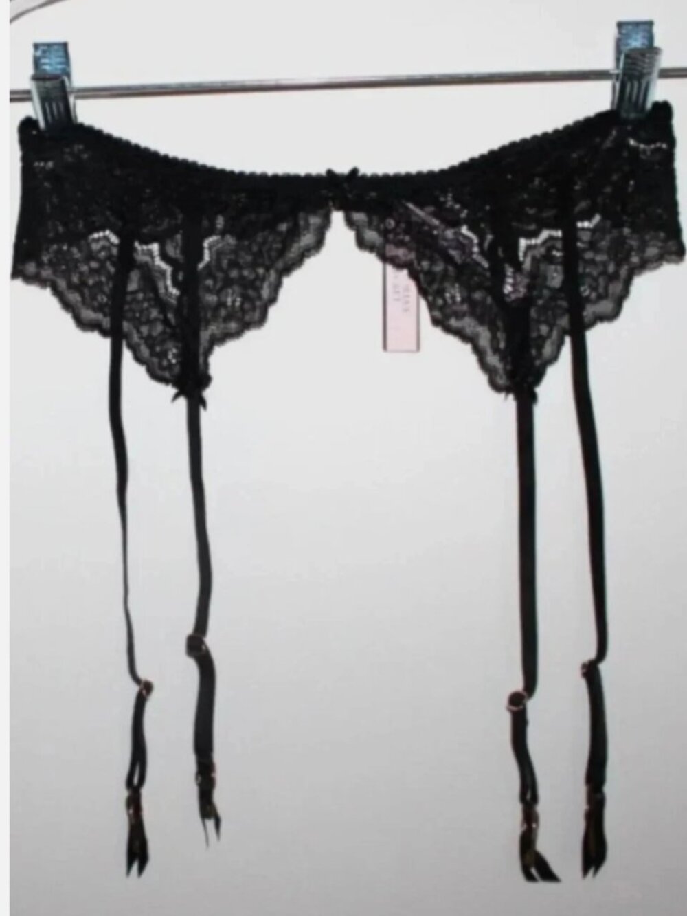 NWT Victoria's Secret Very Sexy Shine Strap Lace Garter Belt Black Lace XS/S